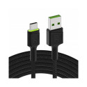 Cable USB - USB-C Green Cell GC Ray, 120cm, green LED, with Ultra Charge, QC 3.0