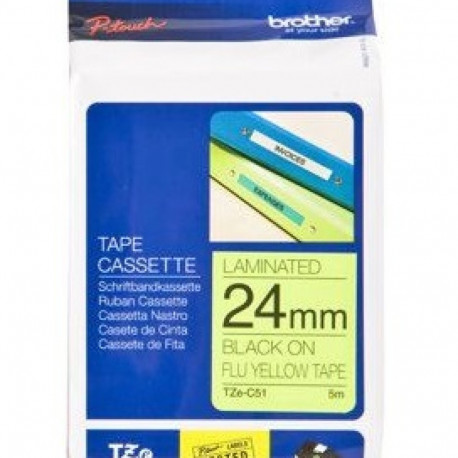 BROTHER TZE-C51 BLACK ON FLUORESCENT YELLOW LABELLING TAPE – 24MM WIDE