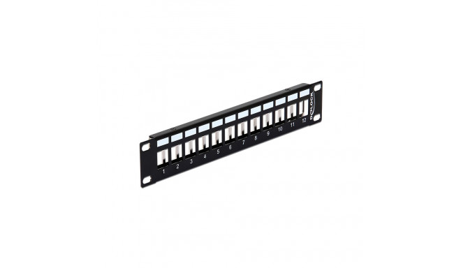 Paneel RJ45 Cat5e/Cat6/Cat6a 12 port 1U 10 tolli must tühi