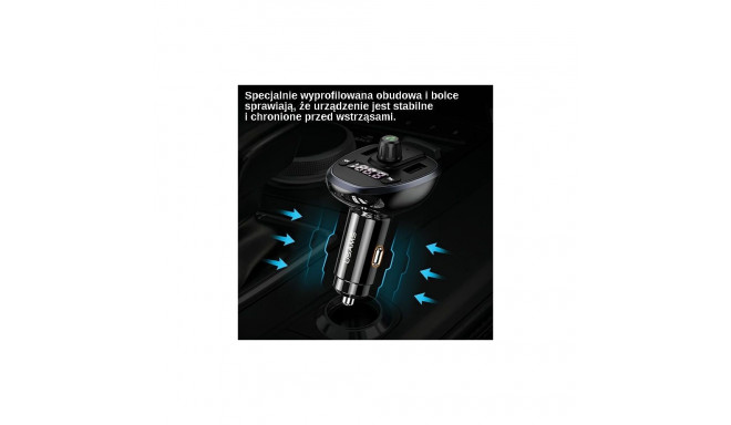 USAMS Hands-Free Kit C21 FM-saatjaga, Bluetooth 5.0, MP3, 2xUSB 3.4A must CC115GC