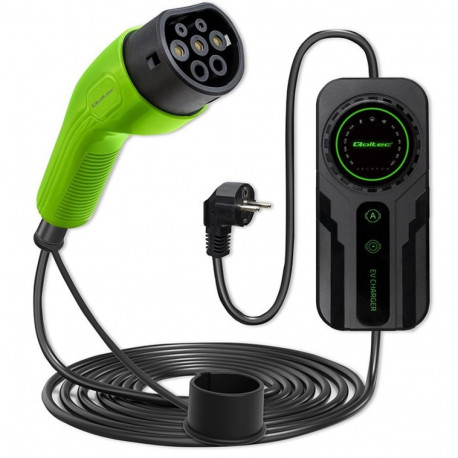 Qoltec Mobile EV Car Charger Adjustable 2in1 Type2 | SCHUKO | 3.5kW | 230V | LCD | Portable | Wallbo