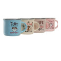 Mug DKD Home Decor Coffee Bone China Porcelain (180 ml) (4 pcs)
