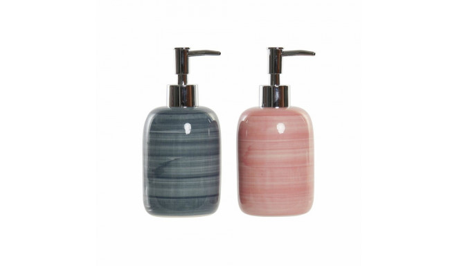 Soap Dispenser DKD Home Decor Blue Pink PVC Stoneware Scandinavian 8 x 8 x 16 cm (2 Units)