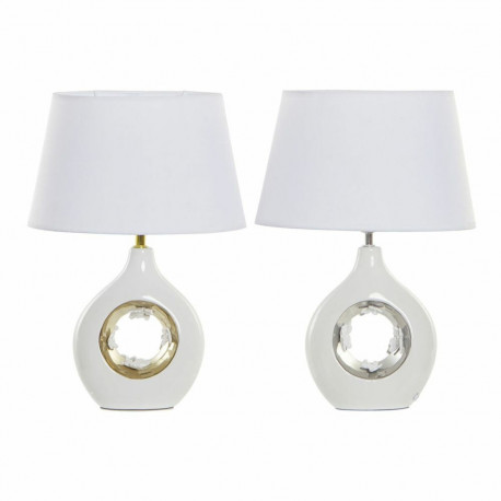 Desk lamp DKD Home Decor White Silver Polyester Porcelain 220 V Golden 50 W (2 pcs) (31 x 21 x 45 cm