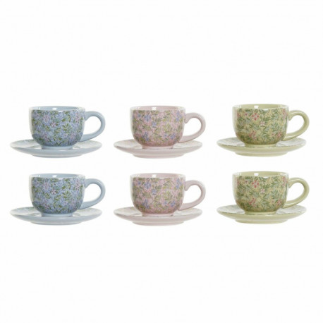 Kafijas komplekts DKD Home Decor Zils Zaļš Rozā Metāls Dolomite 180 ml Ziedu