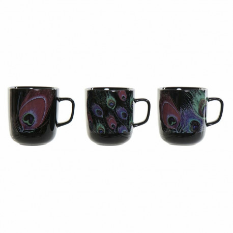 Krūze DKD Home Decor Porcelāns Melns Rozā (11.5 x 8.5 x 10 cm) (3 pcs) (380 ml)