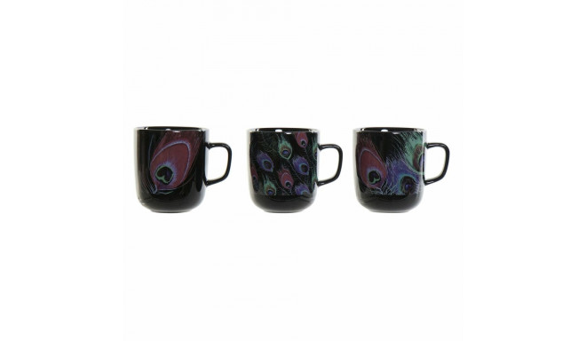 Mug DKD Home Decor Porcelain Black Pink (11.5 x 8.5 x 10 cm) (3 pcs) (380 ml)