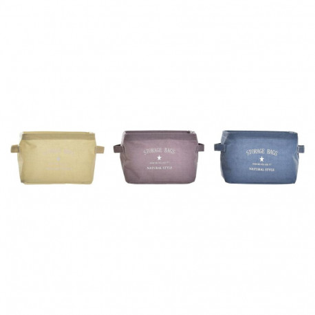 Basket DKD Home Decor Yellow Blue Maroon Canvas Modern 20 x 16 x 15 cm (3 Units)
