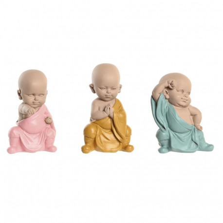 Dekoratiivkuju DKD Home Decor Sinine Roosa Kollane Vaik Munk (8 x 5,5 x 12,7 cm) (3 Ühikut)