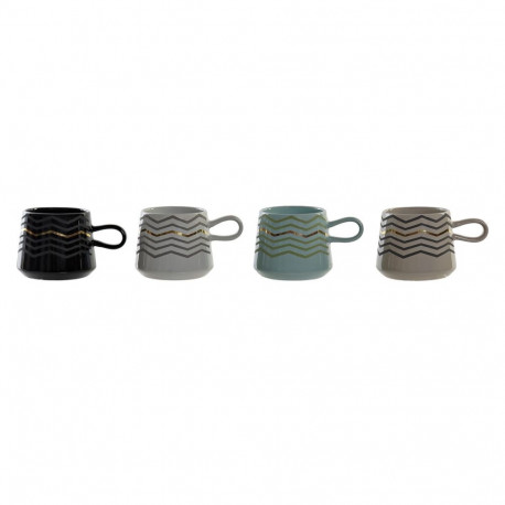 Krūze DKD Home Decor Melns Pelēks Zils Rozā Keramika Moderns (400 ml) (4 gb.)