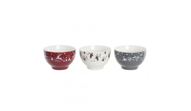 Kausside komplekt DKD Home Decor Valge Punane Hall Portselan 500 ml 13 x 13 x 8 cm (3 Ühikut)