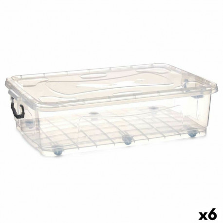 Ratastega Hoiukast Läbipaistev Plastmass 40 L 46,5 x 20 x 72,2 cm (6 Ühikut)