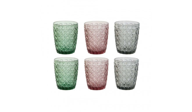Glāžu komplekts DKD Home Decor Zaļš Pelēks Rozā Stikls Ar reljefu 240 ml (6 gb.)
