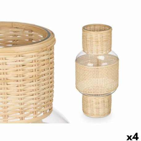 Candleholder Gift Decor SG-29652 SG-29652 Transparent Natural Glass Rattan 18 x 38 x 18 cm (4 Units)