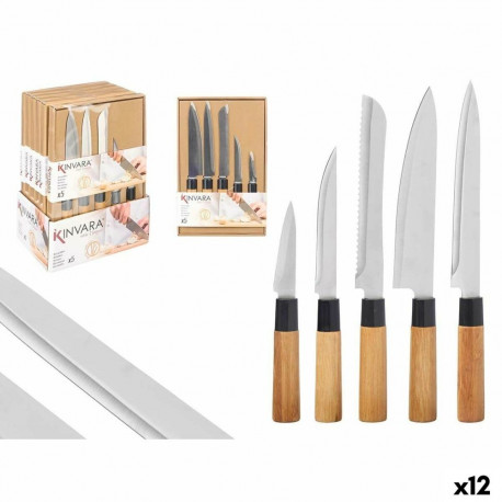 Knife Set Kinvara SJ6533B SJ6533B Brown Metal Bamboo (12 Units)