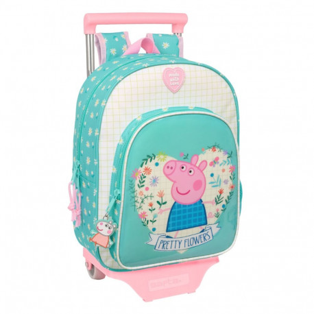 Ratastega koolikott Peppa Pig Pretty flowers Kollane Mündiroheline 26 x 11 x 67 cm 26 x 34 x 11 cm