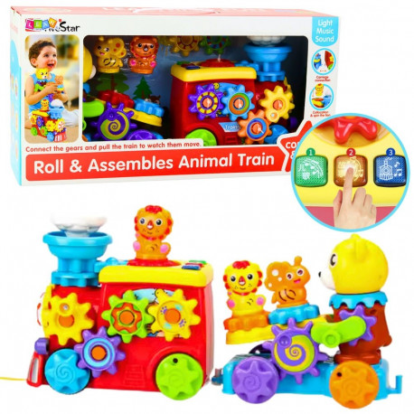 värviline interaktiivne muusikaline rong beebile karu hammasratastega