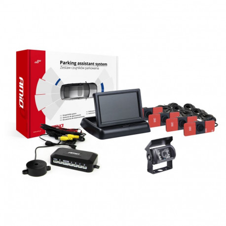 Tft02 4,3" parkimisandurite komplekt hd-501-ir kaameraga, 4 musta sisemist andurit