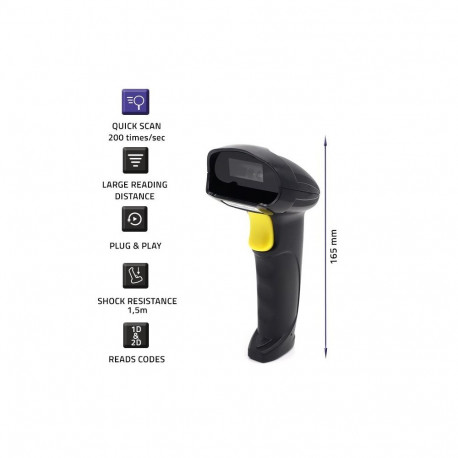 Barcode Scanner - Qoltec 50853 1D/2D USB Black