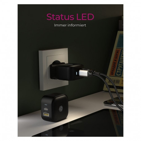 ICY BOX laadija 38W 2-pordine USB-A 18W/USB-C 30W, must