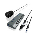"USB3.0 HUB 7Port ICY BOX 7xUSB3.0 (An-/Ausschalter für jeden Port) aktiv mit Netzteil Grey"