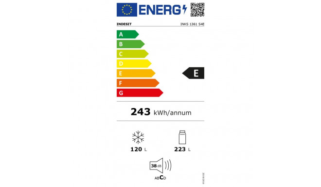 INDESIT külmik INKS 1361 S4E energiatõhususklass E vabaltseisev kombi kõrgus 185.2 cm külmiku maht 2