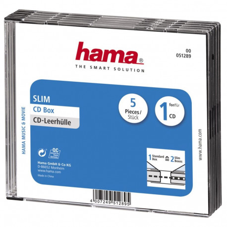 CD-karp õhuke ühele must Hama, pakk (5 CD-karpi pakis)