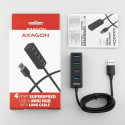 AXAGON HUE-M1AL mini USB-A-hub 4x USB-A 3.2 Gen 1 hõbedane - 1,2 m
