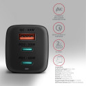 Axagon GaN seinalaadija 240V / 3x port (USB + topelt USB-C) PD3.0/QC4+/PPS/Apple, 65W koguvõimsus