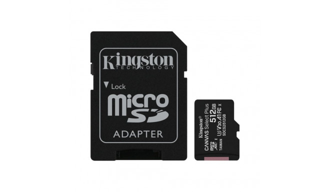 Kingston | Canvas Select Plus | 512 GB | Micro SD | Flash memory class 10 | SD adapter