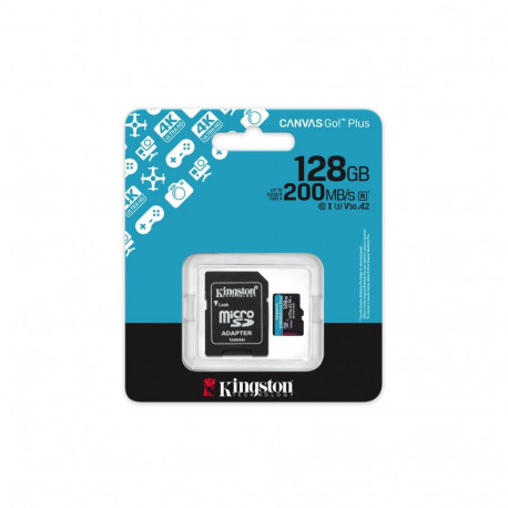 Kingston Technology 128GB microSDXC Canvas Go Plus Gen4 200MB/s A2 U3 V30 kaart + adapter