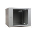Wall-mounted network cabinet 19" 9U rack 600x450, door pane, grey, not folded, 60kg