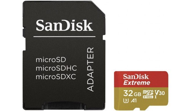 SanDisk atmiņas karte microSDHC 32GB Extreme V30 A1 + adapteris
