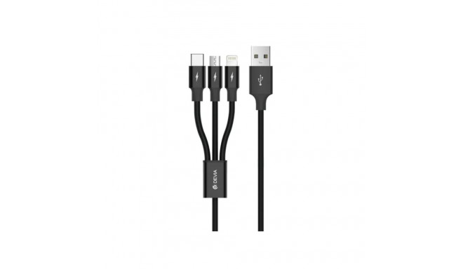 Devia Kintone Series 3In1 Tube, USB to Lightning, MicroUSB, Type-C, 1,2m, Black