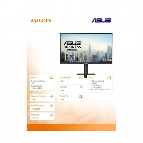 Monitor VA27UCPS 27inch 4K UHD IPS USB-C65 HDR10 HDMI DP USB3.0x4 H:0-150MM PIVOT