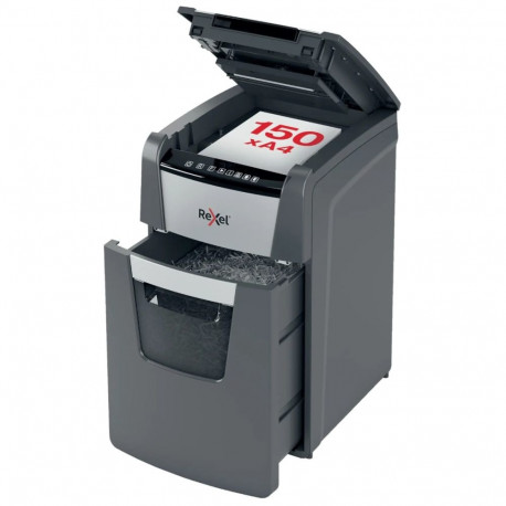 Paberipurustaja Rexel Optimum AutoFeed+ 150X, 4x28mm P4, 6-lehte/150-lehte automaatsöötjast, 44L, Ho