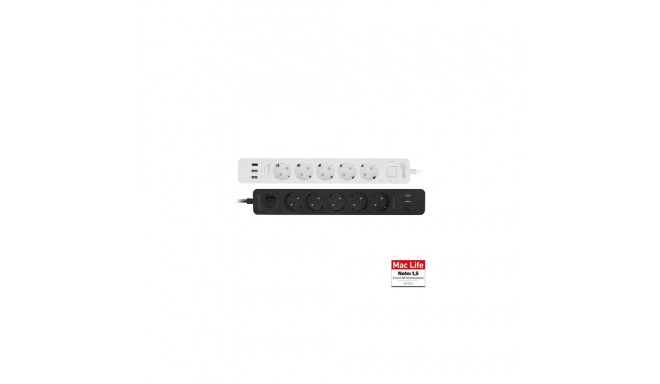 InLine Socket strip, 5-way CEE 7/3, with protection and USB QC3.0 black