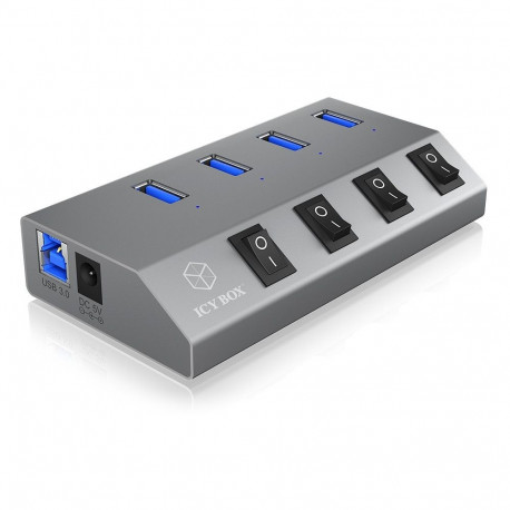 "HUB USB 3.0 . 4x USB Type-A Anschlüsse. An-/Ausschalter für jeden Port ICY BOX"