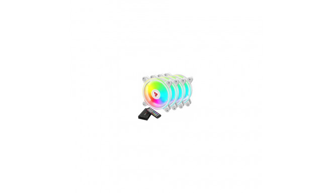 SAVIO FAN-01 valge 4-pack 120mm ARGB ventilaator koos kontrolleri ja kaugjuhtimispuldiga