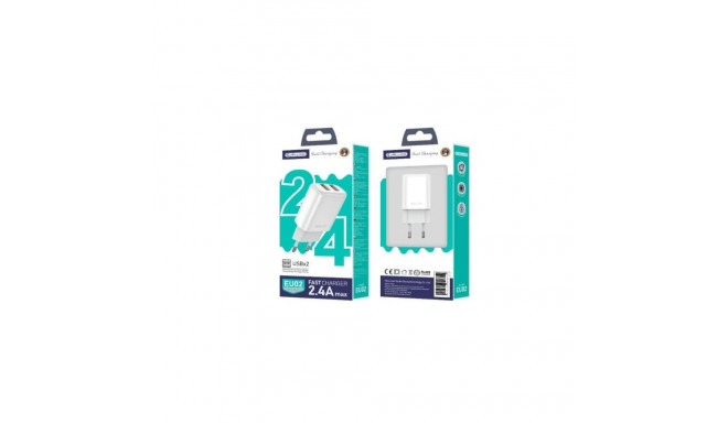 Jellico EU02 12W 2x USB 2.4A Plug Fast Adaptive Charger Universal for all Mobile Devices White