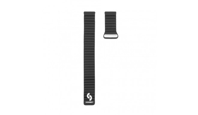 Connect 20mm Flat head Leather - Silicone Loop Magnetic Watch Strap (130mm M/L) Black
