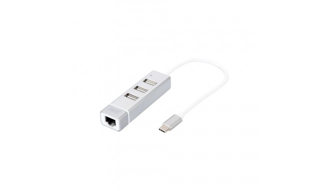 Digitus USB Type-C 3-Port Hub + Fast Ethernet LAN Adapter
