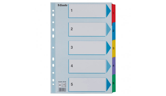 Registrilehed 1-5 värviliste numbritega, kartong, Esselte