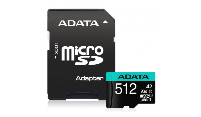 ADATA Premier Pro microSDXC 512GB 100R/80W UHS-I U3 Class 10 A2 V30S + Adapter