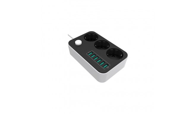10 A | Power Socket :3 EU plugs/6USB Blac | CW-CHE36B | Black | 1.8 m