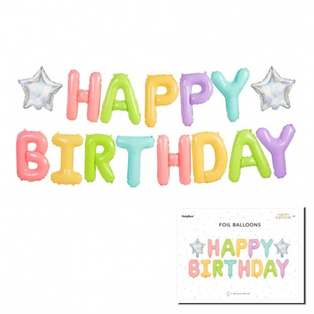 PartyDeco fooliumist õhupallikett, 340 x 35 cm, värviline / Happy Birthday