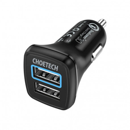 Choetech auto lādētājs 2x USB Quick Charge 3.0 30W 2,4A melns (C0051)
