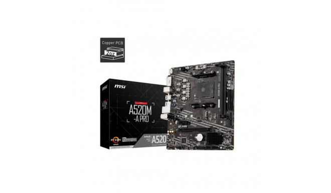 MSI emaplaat AMD A520 SAM4 MicroATX 1xPCI-Express 3.0 1x 1xPCI-Express 3.0 16x 1xM.2 DDR4 M