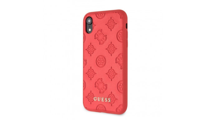 Guess Apple iPhone XR Debossed PU Leather Hard Case Peony Red