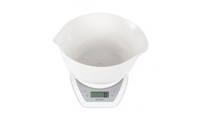 Salter 1024 WHDR14 Digital Kitchen Scales with Dual Pour Mixing Bowl white